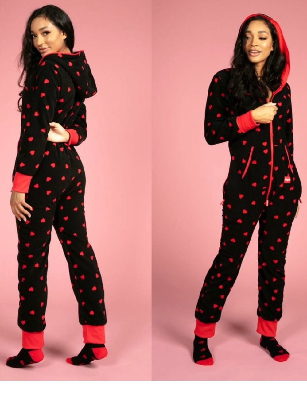 NWT Tipsy Elves Black Jumpsuit with Red Heart Print